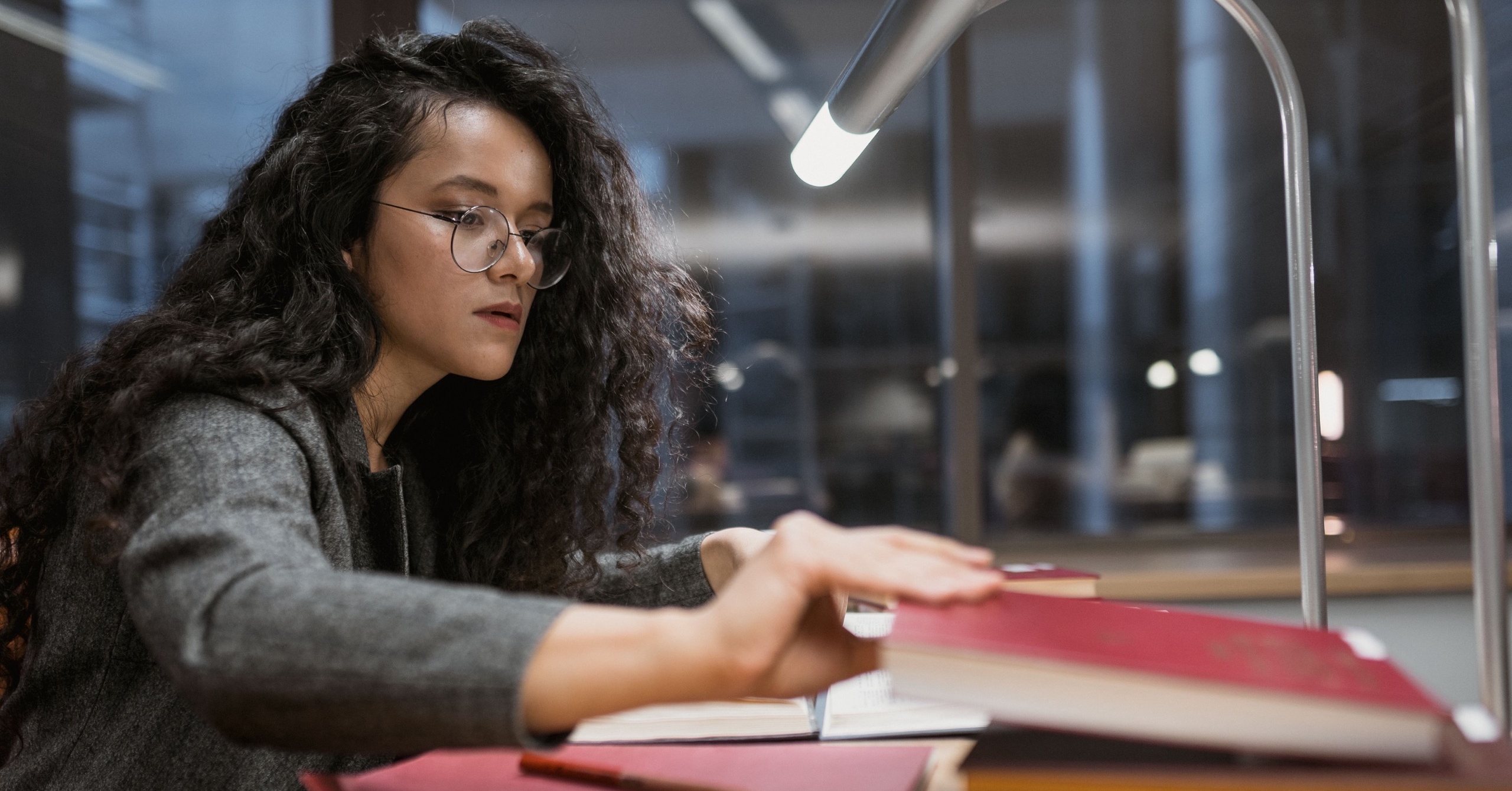 A woman studying.